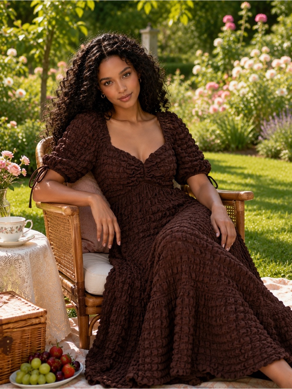 Endless Rose BUBBLE PUFF SLEEVE Midi DRESS